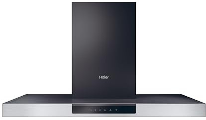 Haier I-Link HATS9CBS2XWIFI - Campana Extractora de Pared 90cm, WIFI, Potencia 746 m3/h, Motor 170W, 4 Velocidades, 64 db, Filtros carbón, 3 Filtros Antigrasa, Luz LED, Negro con frontal Inox