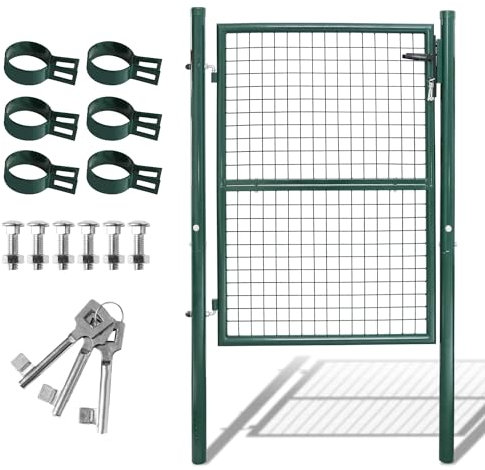 ISOISL Gartentor, 125x100cm Grün Gartentür Zauntür Hoftor aus verzinktem Stahl, inkl. Schloss Türklinke und 3 Schlüsseln, Zauntor Zaun Wetterfest, Robust und Langlebig