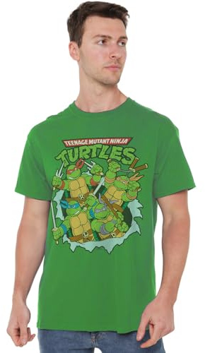 Teenage Mutant Ninja Turtles TMNT Retro Group Unisex T Shirt, Kelly Green, Medium