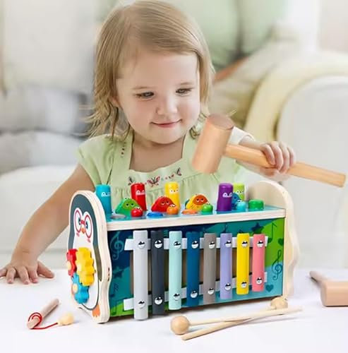 Generisch Pinguin Xylophon Hammerspiel für Kinder, Holz Klopfbank mit 8 Klangstäben, Lernspielzeug mit Hämmern