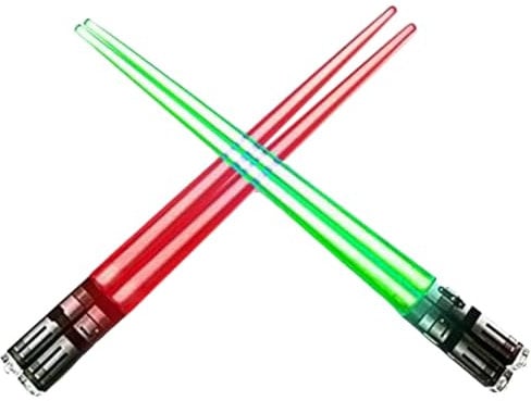 Rfeeuubft Light Up LightSaber Chopsticks Set, 2 Pairs, Red Green