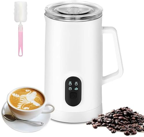Milk Frother Electric – 350ml Stainless Steel Automatic Hot & Cold Foamer with Touch Screen, One-Touch Mode Switching for Coffee, Latte, Cappuccino & More white