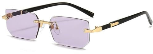Lunettes de soleil sans monture rectangulaires rétro sans monture verres colorés lunettes de soleil teintées pour hommes et femmes lunettes d'ombrage UV, violet, Taille unique