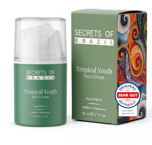 Secrets of Brazil Anti-Aging Gesichtscreme mit Açaí, Buriti, Retinal, Hyaluron & Ceramiden – Feuchtigkeitspflege 50 ml – Vegan, Naturkosmetik, Made in Germany