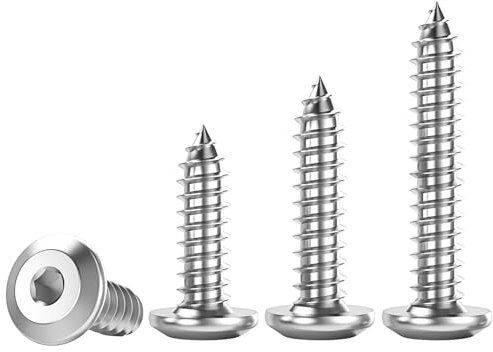 Qrity 20 Pièces Vis Autotaraudeuses à Tête Plate, Vis à Bois à Six Pans Creux, Acier Inoxydable 304, M6x50mm, pour Plastique Bois Métal