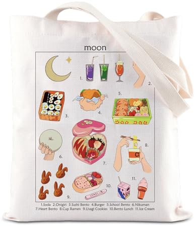 Moon Japanese Manga Inspire Tote Bag Moon Foods Zitat Schultertasche Anime Liebhaber Kawaii Geschenk Anime Magisches Geschenk, Moon Foods T UK, INCHES