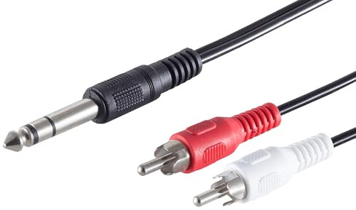 1aTTack.de 1 x 1,5 m – Negro Jack 6,3 mm a 2 x RCA macho cable de audio, conectores moldeados, contactos niquelados, ideal para sistemas HiFi, TV y equipos de música