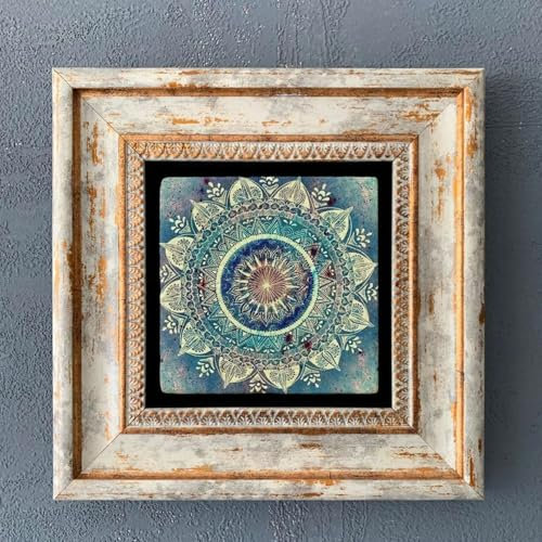 Jungengel Exklusives Wandbild Mandala 20×20 cm – Naturstein Wanddeko – Handgefertigte Bilddeko mit Holzrahmen – Limra-Stein mit Mandala-Motiv