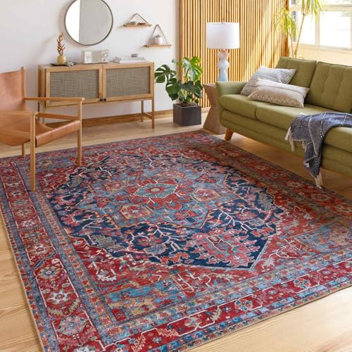 Livabliss Loredana Vintage Rug, Kitchen – 152x229 cm, Blue, Burgundy & Sage