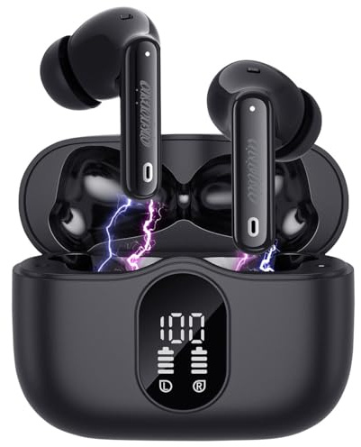 auvisio Headset, Bluetooth: Kabellose In-Ear-Kopfhörer mit Ladecase, Noise-Cancelling, schwarz (Kopfhörer für Pendler, Musik Bluetooth)
