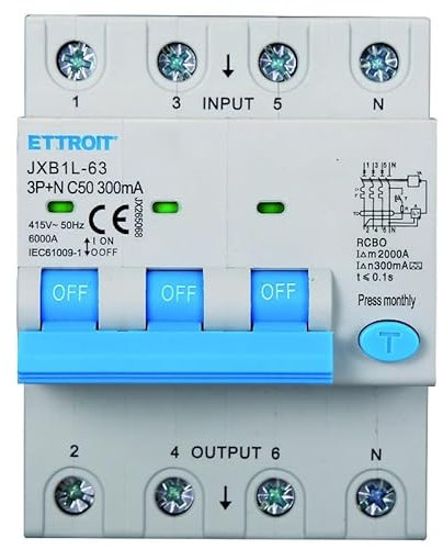 IXTRIMA Interruttore Magnetotermico Differenziale 3P+N 50A 300mA 380V-6KA CLASSE A 300mA per Guida DIN - 4 Moduli DIN - Protezione Circuiti e Sicurezza Impianti