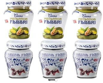 Fabbri Set Specialità Italiane, 3 Vasetti Crema al Pistacchio 200g, 3 Vasetti Amarene 230g, con Portachiavi italy shop service