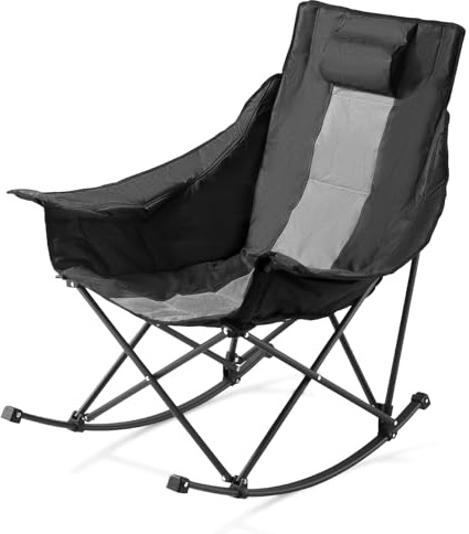VEVOR Sedia da Campeggio Pieghevole a Dondolo Riscaldata, 3 Impostazioni di Calore, Carico 102 kg, Sdraio Imbottita Portatile per Esterni con Tasca Portabicchieri, per Giardino, Viaggio