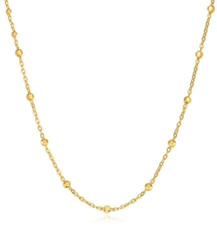 Musihy Damen 14 Karat (585) Gelbgold Kettenhalsketten Facettierte Perlenketten-Halskette für Damen, Länge 40CM