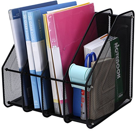 TOROTON Revisteros, 4 Compartimentos Estante para Escritorio de Malla Metálica, Archivadores de Revistas para Oficina Escritorio Estudio, Negro