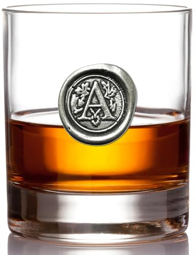 English Pewter Company – Vaso Old Fashioned de cristal con monograma de inicial, 325 ml, personalizable