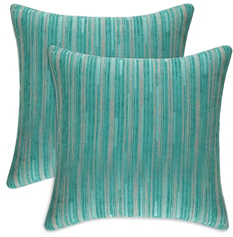 Yeiotsy Pack of 2, Cozy Modern Striped Cushion Covers Decorative Pillow Cases 18 x 18 Inches Cushion Shells for Sofa Bed Car (Teal, 18 X 18 Inches)