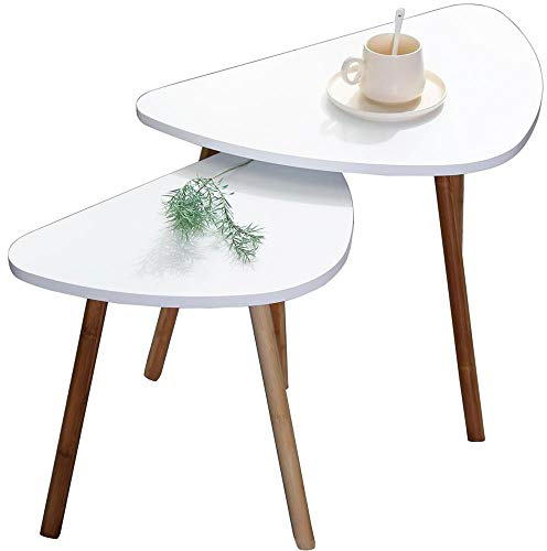 Set - zwei weiße Kaffeetische aus Holz, 60 x 40 x H 45 und 46 x 30 x H 41, minimalistisch, skandinavisch, für Pflanzen, Vasen, Nachttisch, MDF-Holz. Lounge - Tisch