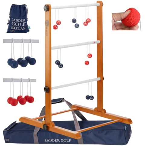 Ubergames Original 2024 Leitergolf Spiel - Profi Top Qualität Leiterspiel Wurfspiel - Jetzt Unzerbrechliche Stangen - Luxustaschen mit offizielle Soft Bolas (Blau und rot)