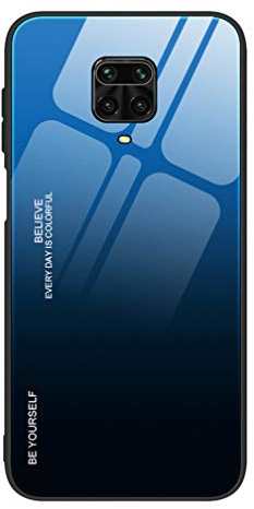 HAOYE Cover per Xiaomi Redmi Note 9S/Note 9 Pro Cover, Custodia in Vetro a Colori Sfumato, Vetro Temperato Antigraffio Back Cover + Bordo in Silicone Morbido TPU Protettiva Case Cover(7)
