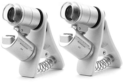 QiCheng&LYS 60x Zoom Mikroskop Lupe, LED + UV Licht Clip on Mikroobjektiv für Universal Mobiltelefone Universal Klammer für Telefon (60x Mit Clip 2pCS)