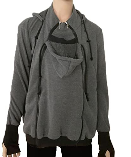 amropi Känguru Hoodie Babytrage Männer Pullover Winter Warme Babytrage Mantel Grau,XL
