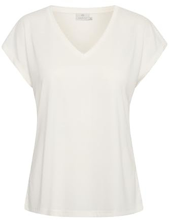 KAFFE T-Shirt KAlise Damen T-Shirt Kurzarm V-Ausschnitt Basic Shirt M, Chalk