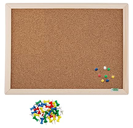 D.RECT SET Kork-Pinnwand mit Holzrahmen mit mehrfarbig Reißnagel 35 Stk., Reißzwecken, Korktafel Naturrahmen, 30 x 40 cm, 800103