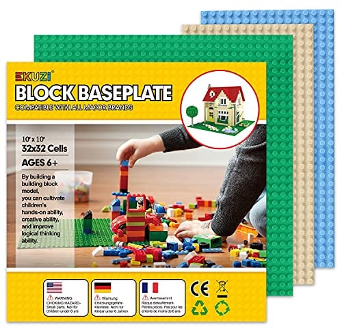 ekuzi Classic Base Plates Compatible with LEGO Bricks & Baseplates, 10x 10 and 10x 5 Building Base Combo Set, Thick Boards Base Plates Can Be Used to Build Double Layer Buildings - 3pcs