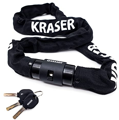 KRASER KR620 Lucchetto Bici Antifurto, Maglie in Acciaio ø8mm, 120cm, Serratura Sicurezza 360º, Coperchio, Fodera Tessile, Catena Bici Leggera Blocco Antifurto Motocicletta, Blocca Moto, Scooter, Bici