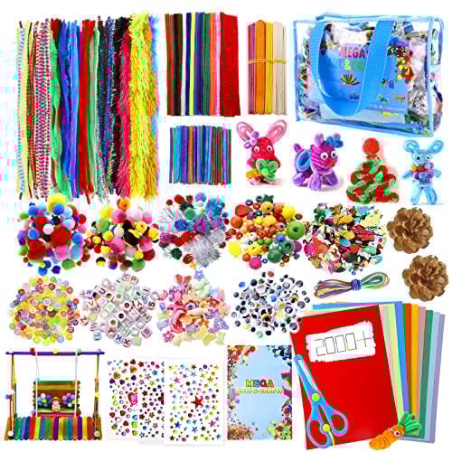 URBZUE Bastelset für Kinder, 2000 Stück DIY Kunsthandwerk Bastelkoffer Bastelbedarf zum basteln Pfeifenreiniger Kulleraugen Perlen Kreativ Scrapbooking Bastelset für Mädchen Jungen Alter 4 bis 10