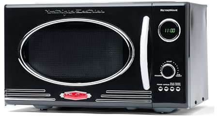 Nostalgia Retro Mikrowellenofen für die Arbeitsplatte - Großes 800-Watt-Modell - 25 Liter - 12 vorprogrammierte Kochprogramme - Digitaluhr - Küchenapparate - Schwarz