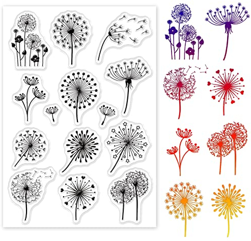 GLOBLELAND Wunderschöne transparente Löwenzahn-Blume-Stempel für DIY Scrapbooking Dekoration Blumenstrauß Pflanze transparente Silikon-Stempel zum Erstellen von Karten Fotoalben