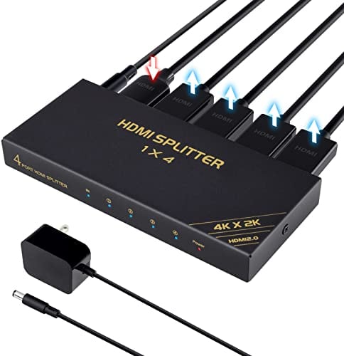 TCNEWCL 4K 60Hz HDMI Splitter 1 in 4 Out, 1x4 1080P 120Hz HDMI Verteiler 4 Monitore Gleichzeitig, Unterstützt 3D HDR HDCP2.3 RGB YUV 4:4:4 für Xbox, PS4, PS3, Roku, Blu-Ray-Player, HDTV und Apple TV