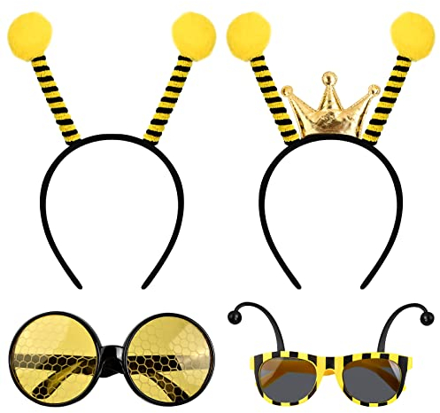 Pinsheng Bienen Kostüm 4 Stück Biene Kostüm Accessoire Set Biene Stirnband mit Biene Brille Bienenkostüm Brille Bienenstirnband Haarreif Biene mit Fühlern für Halloween Kleid Cosplay Party