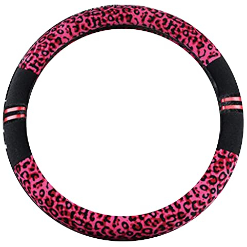 Universal Auto Plüsch Lenkradhülle, Leopard Muster 37–38 cm Durchmesser Auto Winter Weich Lenkradabdeckung rutschfest Atmungsaktiv Lenkradbezug Anti-Rutsch Lenkradschoner für Damen, Herren,Rose