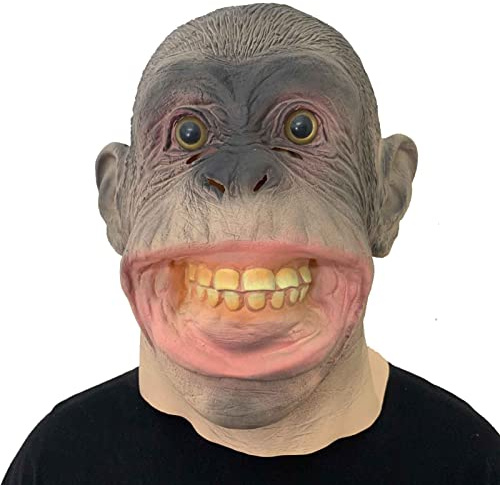 Yimianshou Monkey Funny Animal Head Costume Gorilla Mask - Creepy Halloween Cosplay Latex Scary Realistic Face Weird Mask for Adults