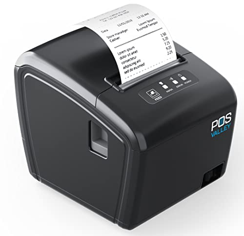 POS VALLEY Stampante Termica 80mm per Ricevute con Auto-cut Supporto Cassetto, 260mm/s, con Porta Ethernet USB Seriale, Supporta Windows/Android/Mac/Linux/ChromeOS/ESC/POS