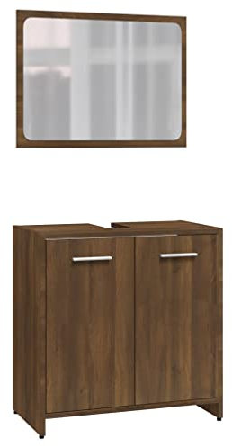 vidaXL Meubles de Salle de Bain Meuble sous Évier Miroir Armoire de Lavabo Armoire de Rangement Intérieur Chêne Marron Bois d'Ingénierie