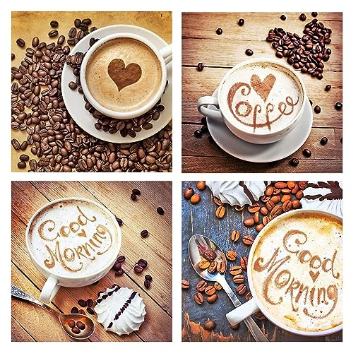 Diamond Painting Kaffe 4 Pack 30x30 cm Diamant Painting Bilder Kinder Bastelset Erwachsene Stickbilder Vorgedruckt Kreuzstich 5D Diamant Malerei Malen nach Zahlen Kaffee Daiments Painting Craft Buddy