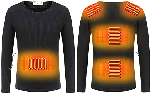 luoluoluo 2026 Electric Heated Thermal Tops for Men Underwear Winter USB Charging Heated Body Warmer Long Sleeve T Shirts Sweatshirt Washable Base Layer Heating Blouse Insulated Compression Tops
