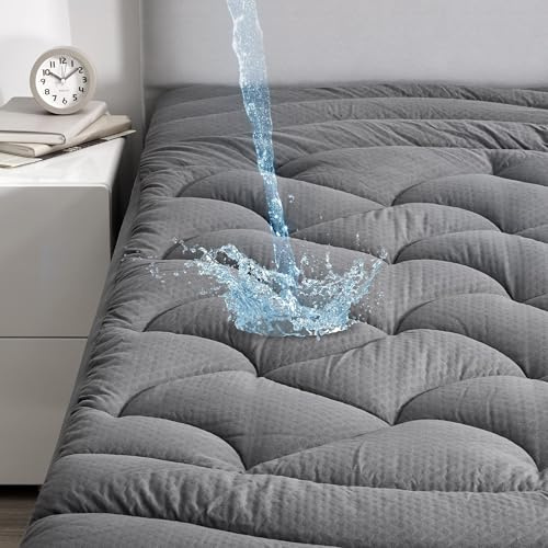 Sleep Zone Grey Waterproof Mattress Topper King Size Soft Embossed Quilted Mattress Topper with Elastic Deep Pocket