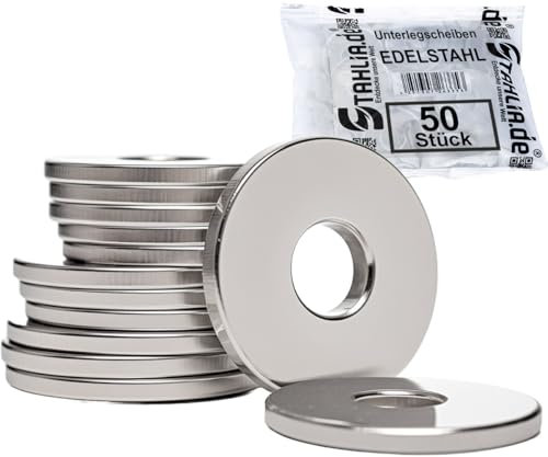 Stahlia Unterlegscheiben M10 Karosseriescheiben 10,5 x 25 mm Edelstahl V2A (50 Stück) DIN 9021 Beilagscheiben Distanzscheiben Kotflügelscheiben große U-Scheiben