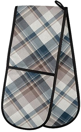 Double Oven Gloves Tartan Scotland Plaid Heat Resistant Pot Holder Oven Mitt Gloves for BBQ Cooking Baking Grilling Microwave