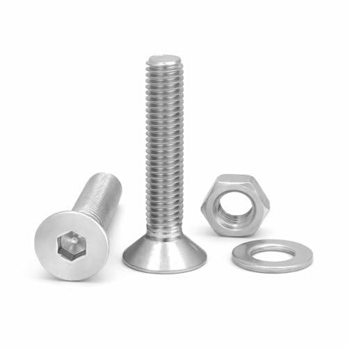 NOLDAR | Senkkopfschrauben mit Innensechskant. Edelstahl AISI 304 (A2). Set 10 Schrauben mit 10 Muttern und 10 Unterlegscheiben (30 Stück). Senkschrauben DIN 7991 / ISO 10642 (M10 x 30 mm)
