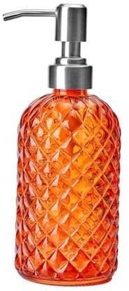 Colcolo Glass Soap Dispenser Bottle with 304 Stainless Steel Pump Delicate Stylish Bathroom Body Wash Dispenser 12, Orange