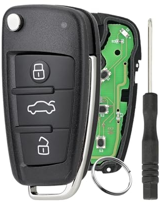 3 Tasten Autoschlüssel Hülle Geeignet für Audi 2006-2013 Audi A3 A4 A6 Q7 TT Ersatzschlüssel mit Klinge und Schraubendreher und Schlüsselring (434MHZ Schlüssel)