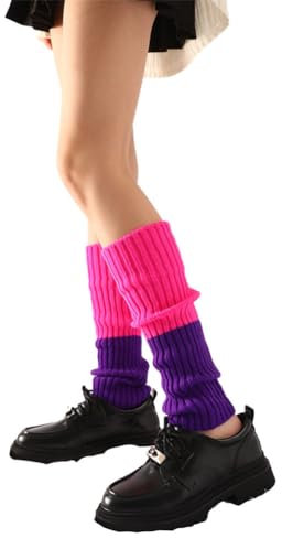 FANSU Leg Warmers for Women Soft Winter Long Leg Warmers Knit Leg Warmers Warm Long Boot Socks,Women's Gaiters for Dance or Ballet (1 pair,pink purple)