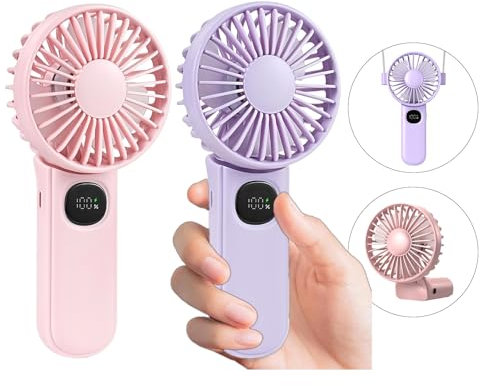 VanSmaGo 2-Pack 5-Speed Mini Portable Fan, Pink&Purple, F11, Handheld, Neck, Desk, Rechargeable, 180 Tiltable, Travel, Summer Essentials