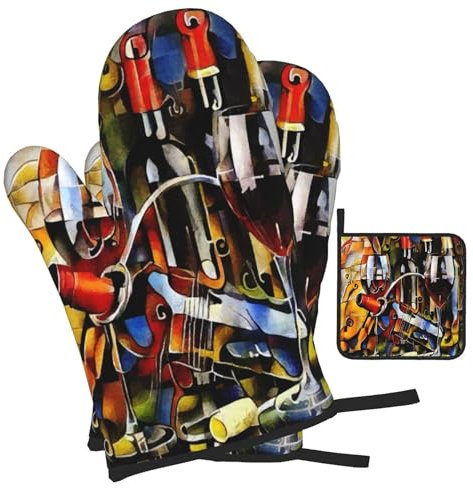 Juego de guantes de horno y soportes para ollas para el Día de San Valentín con corazones, guantes de cocina resistentes al calor a 500 grados y almohadilla caliente para cocinar, barbacoa, hornear,